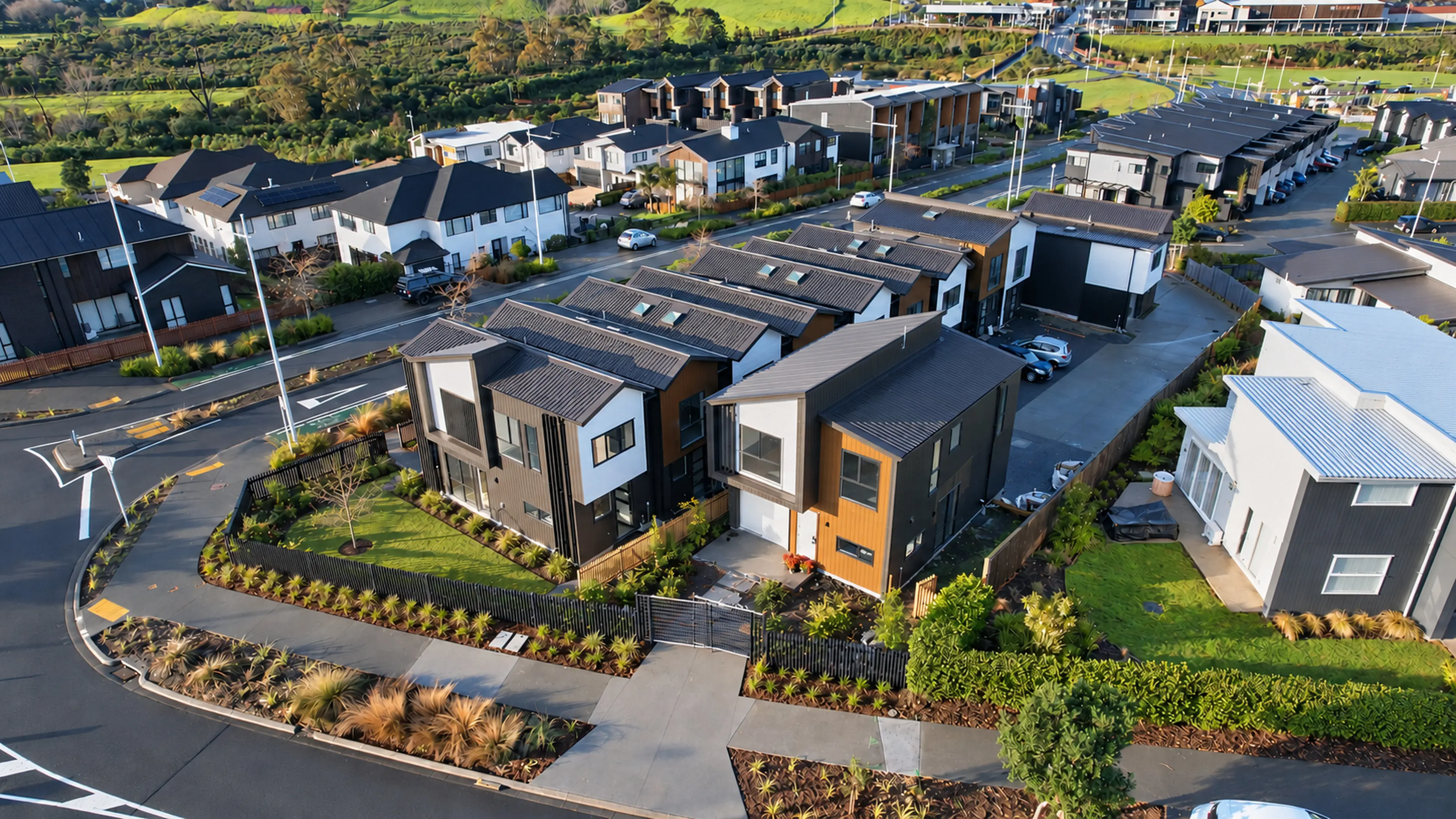 Rear aerial view of the development and shared internal access
