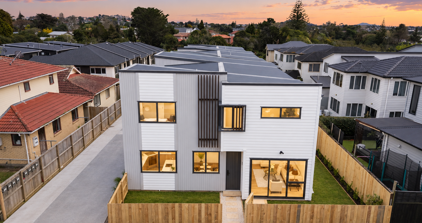 Roadside view of the Ōtāhuhu townhouse development