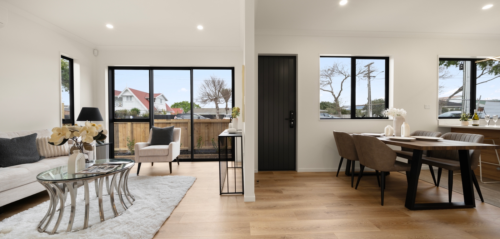 Open-plan living area within a completed townhouse