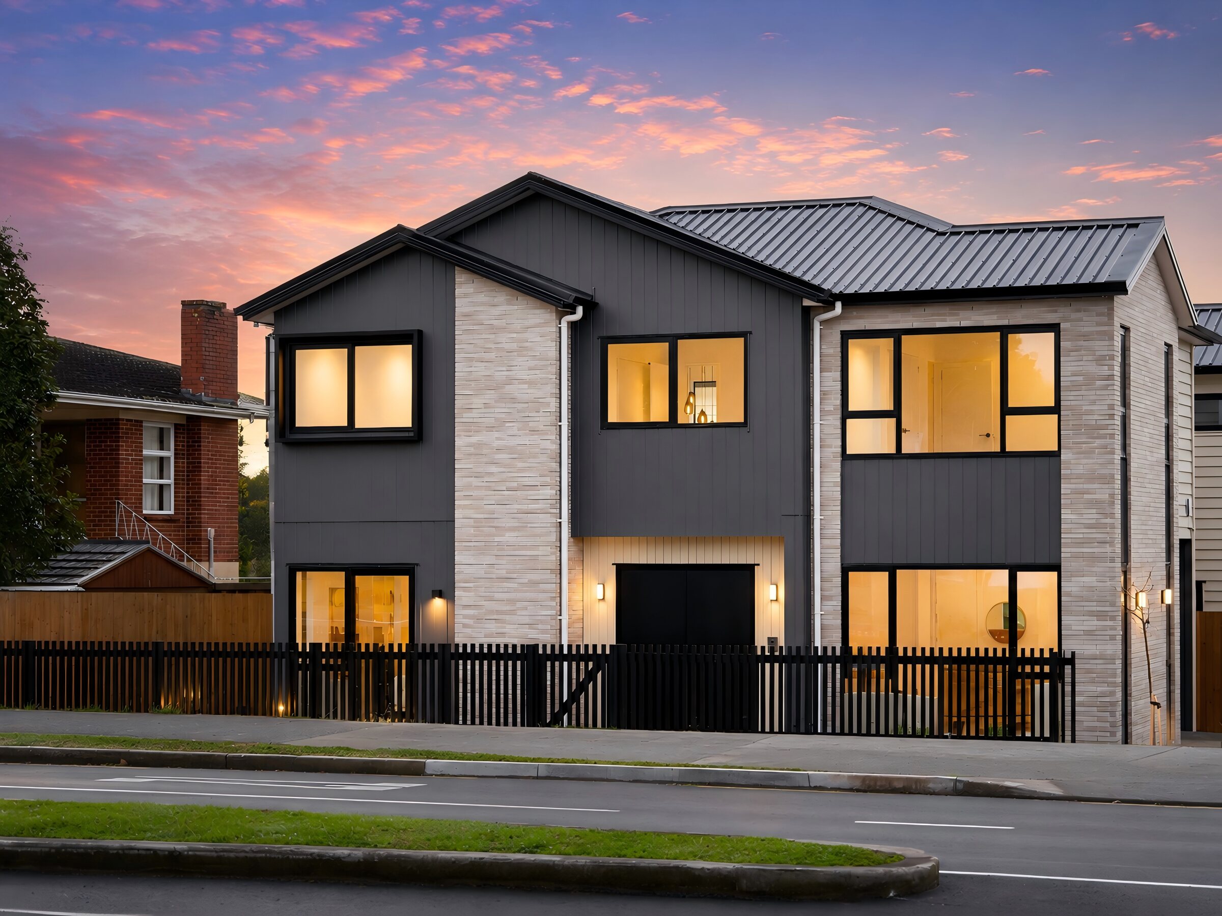 Twilight facade of a completed 387 Albany Highway home