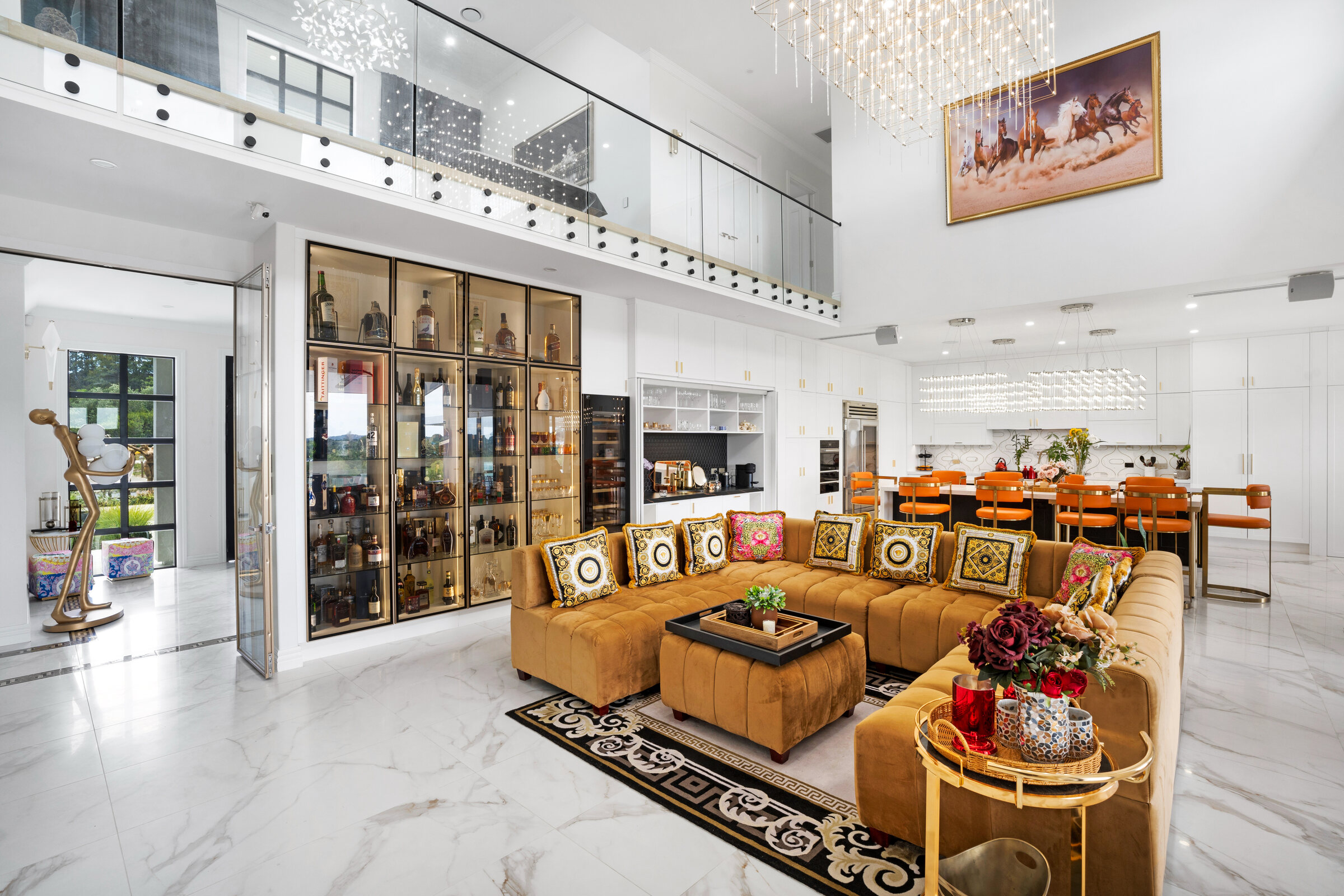 Double-height kitchen and living space at 177 Coatesville-Riverhead Highway