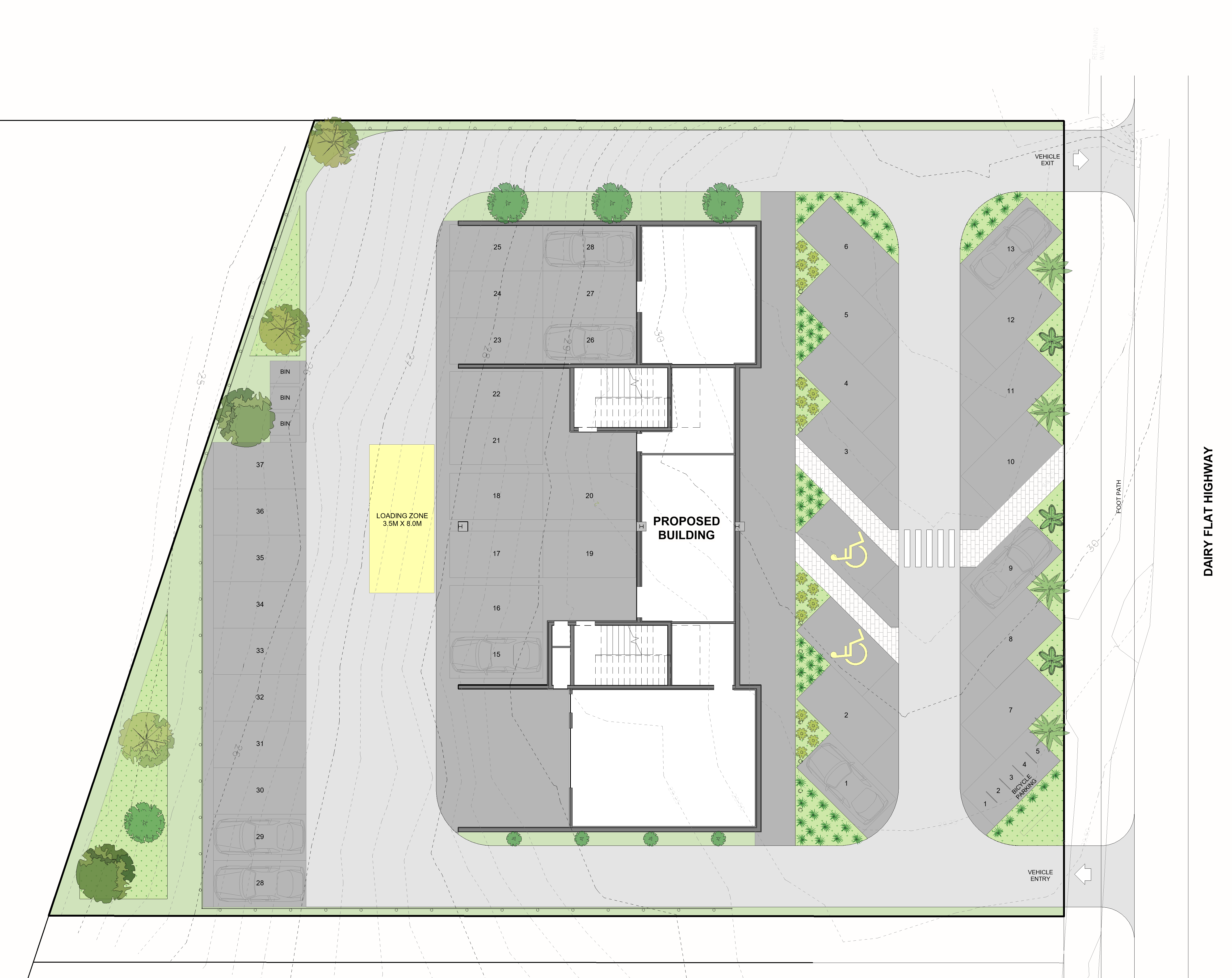 显示建筑与停车布局的总平面图