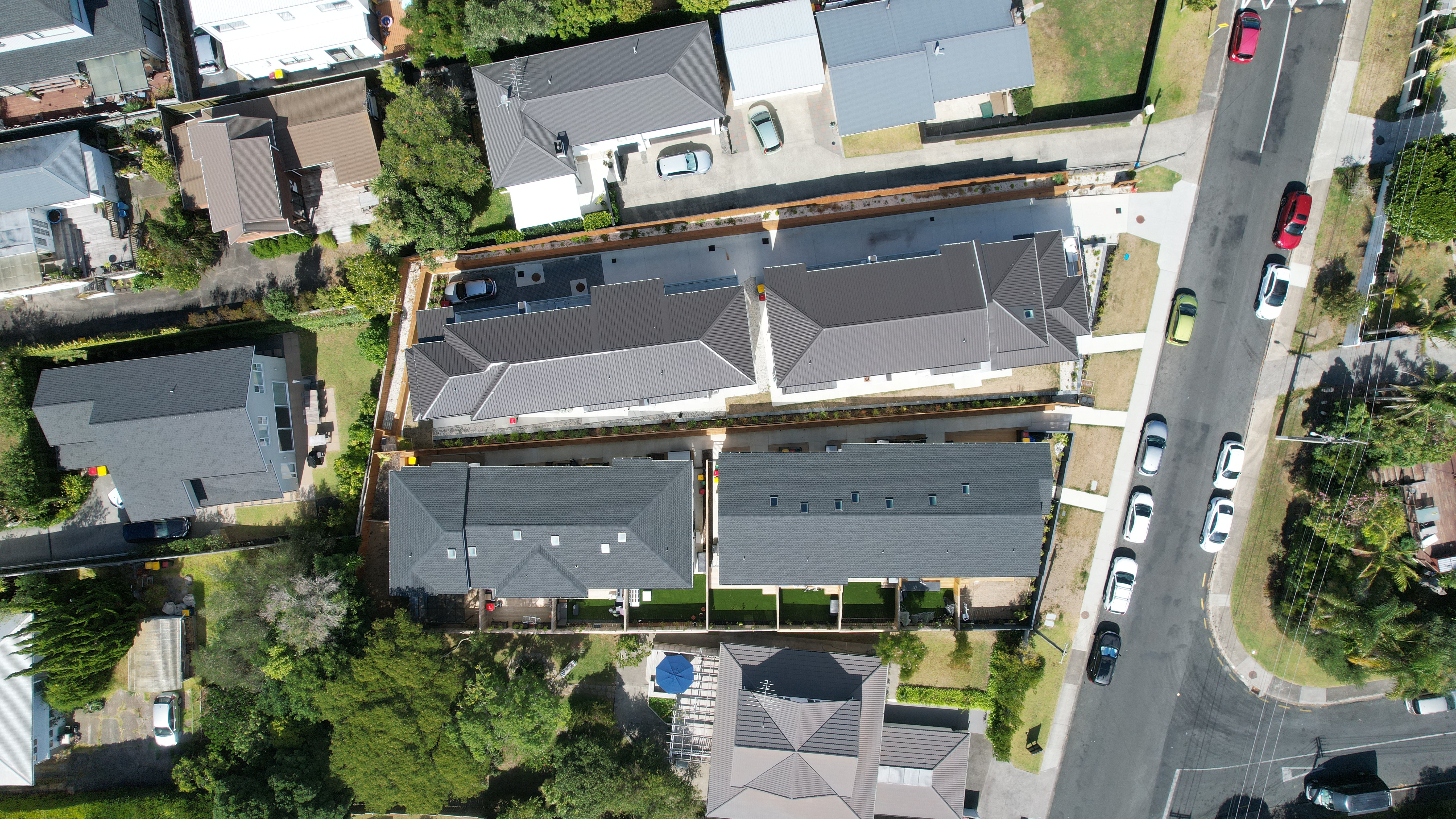 Aerial view of the Hart Road development showing the completed homes and shared access
