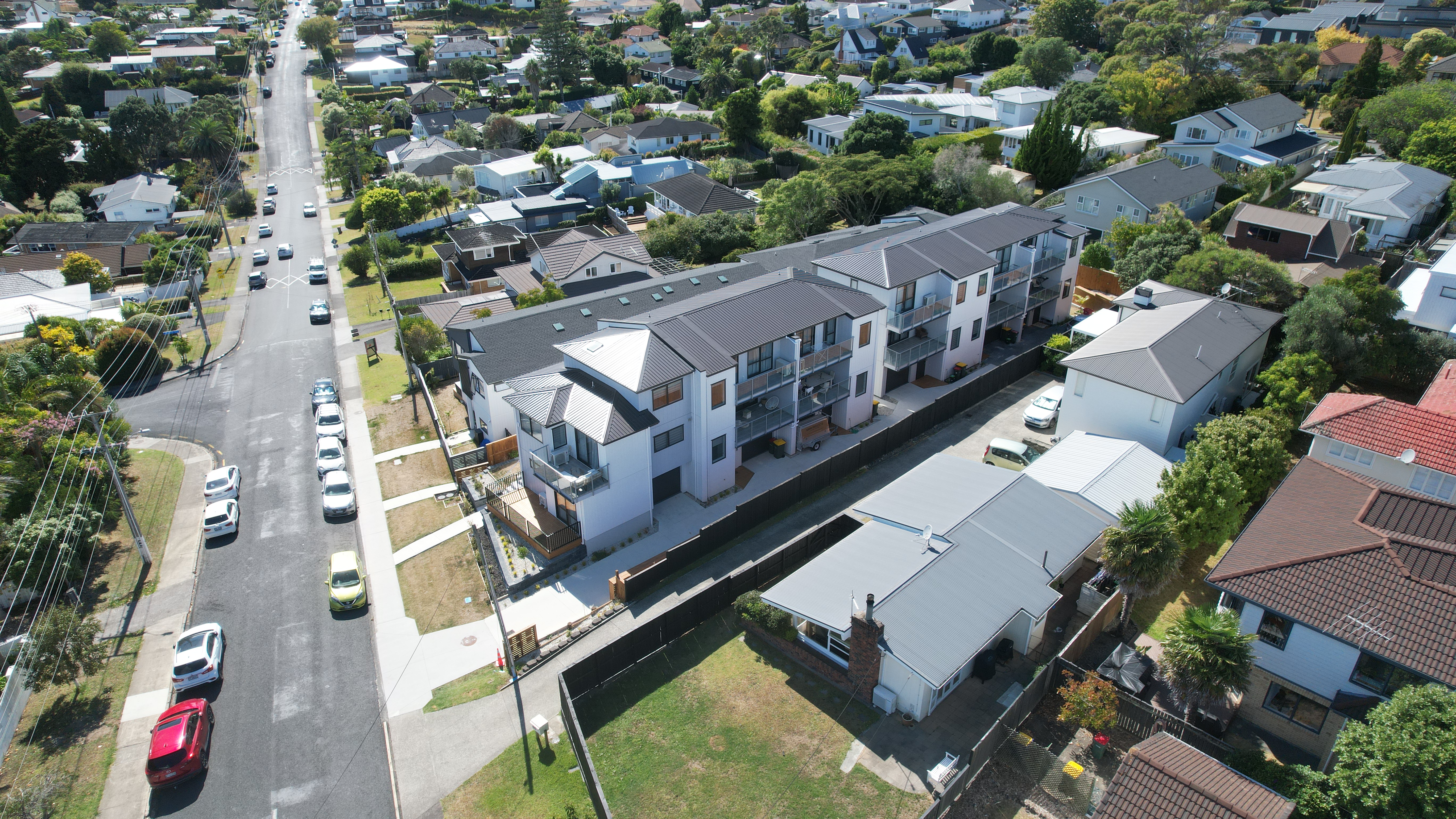 Oblique aerial view of the Hart Road development within its Hauraki neighbourhood