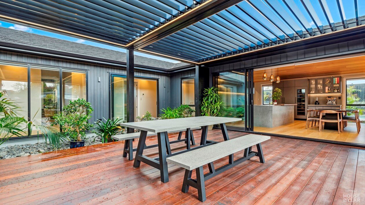 Covered timber deck and garden at 44 Kewa Road