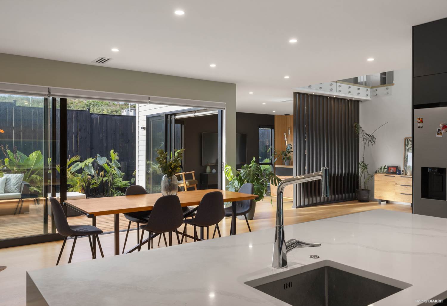 Kitchen and dining space overlooking the courtyard