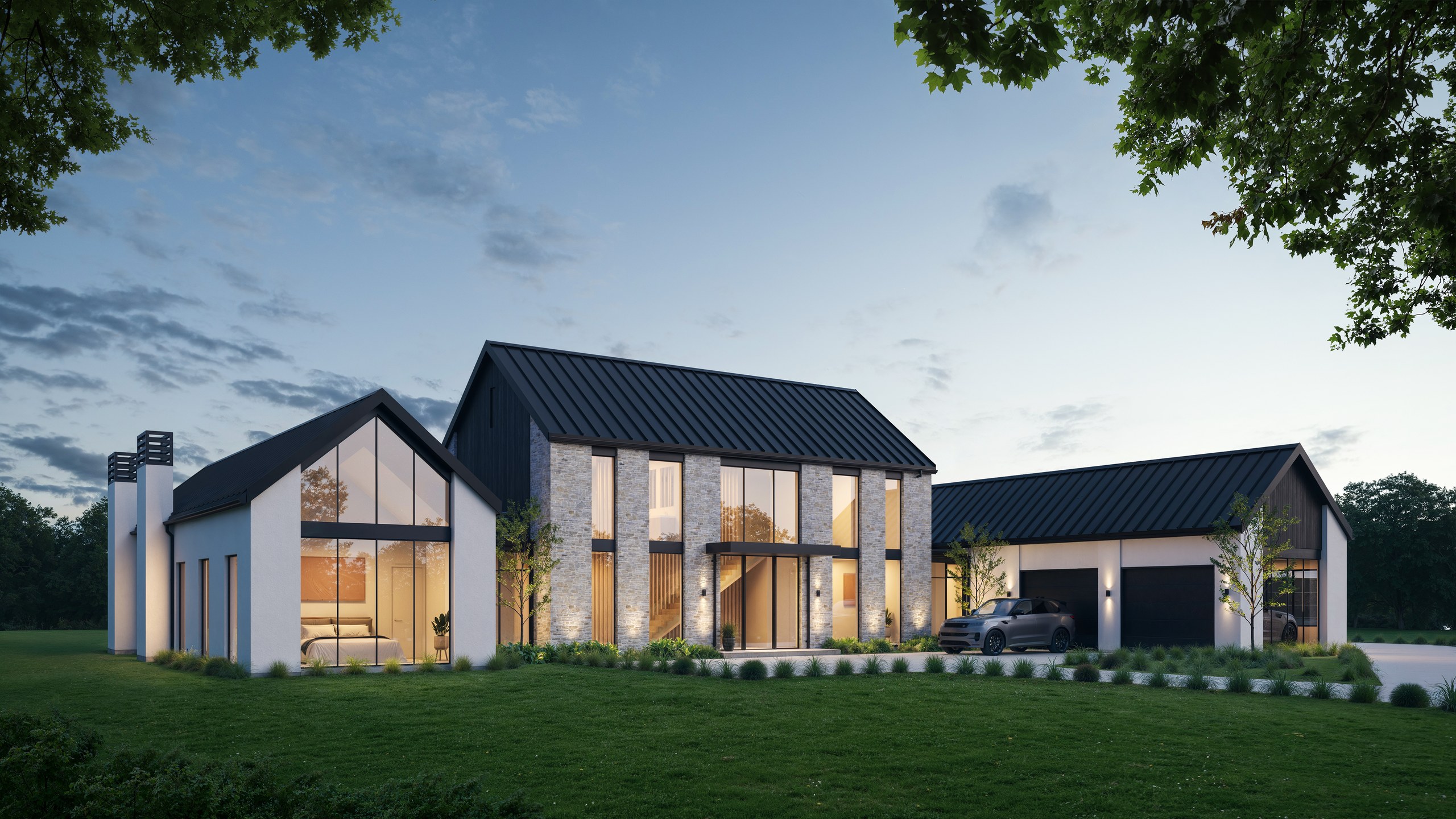 Poolside architectural render of the Lot 5 Coatesville Landing lifestyle home