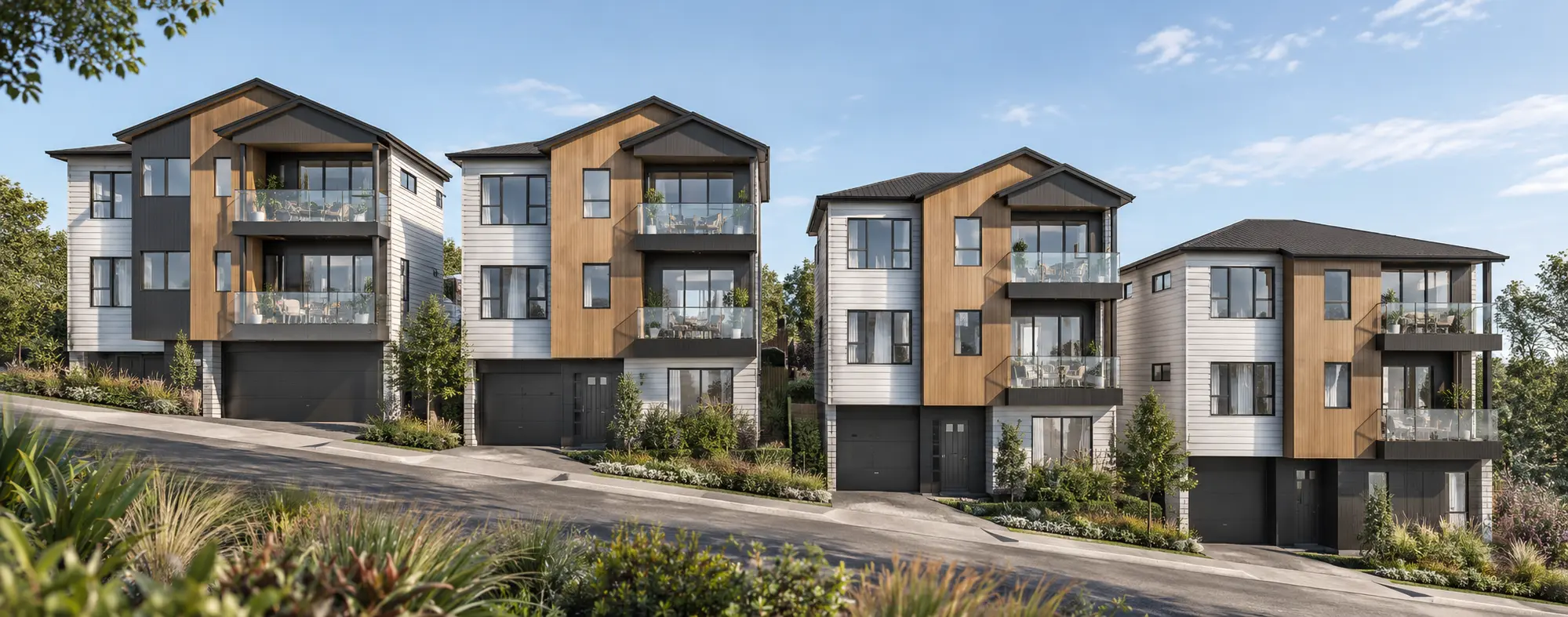 Architectural visualisation of the four consented homes at 13 Marina Road in Torbay
