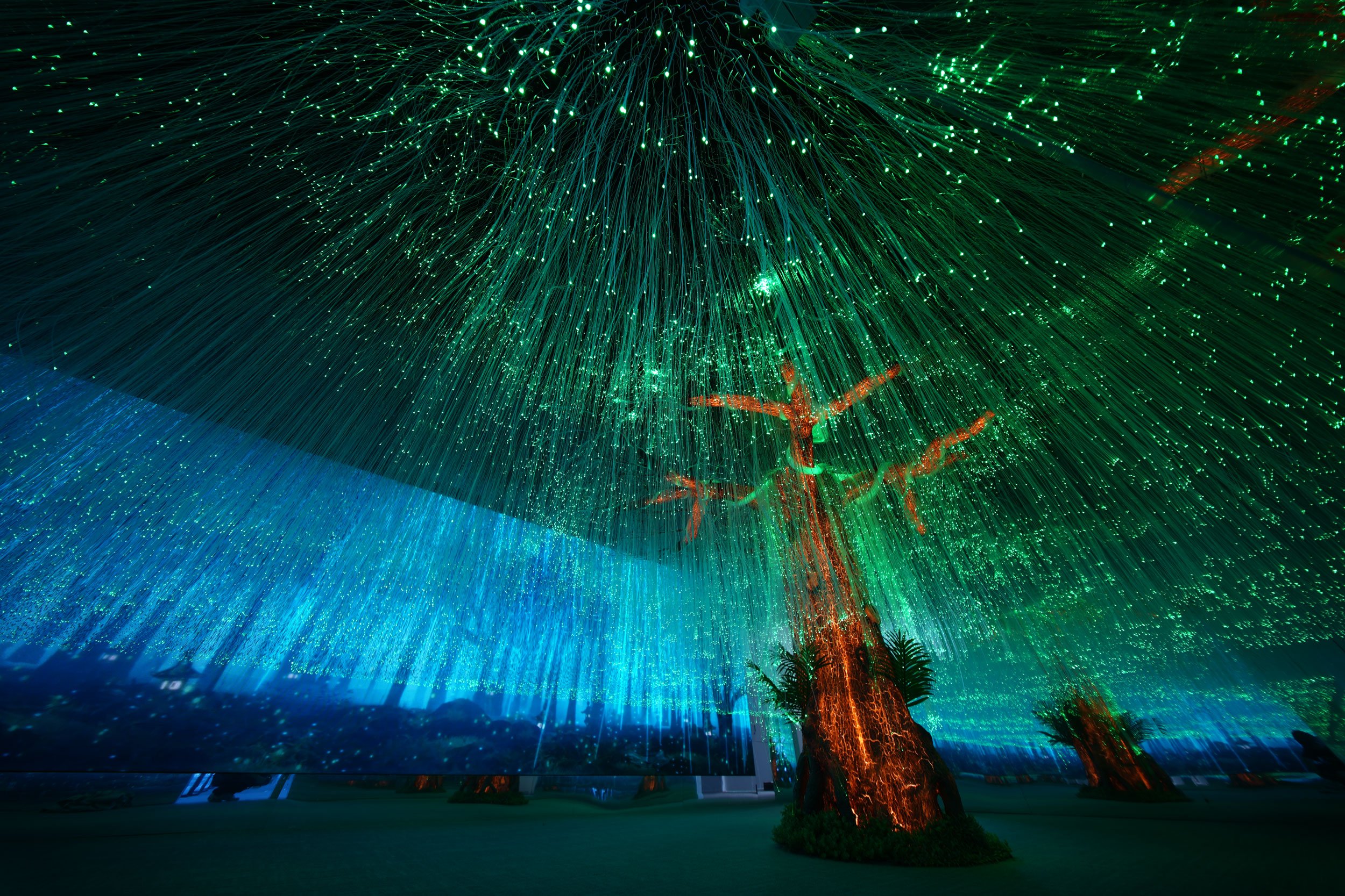 Immersive light installation with a luminous tree at 3 Mirage