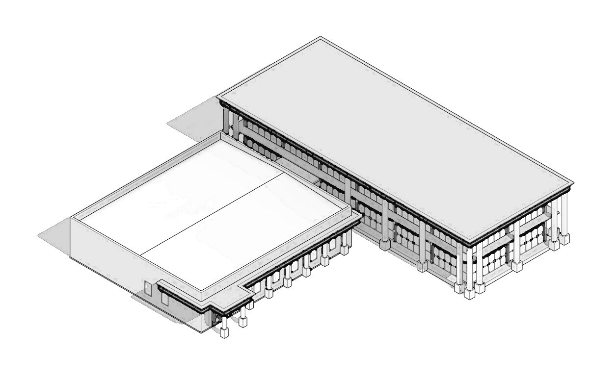 Axonometric view of the 3 Mirage Light Experience Centre