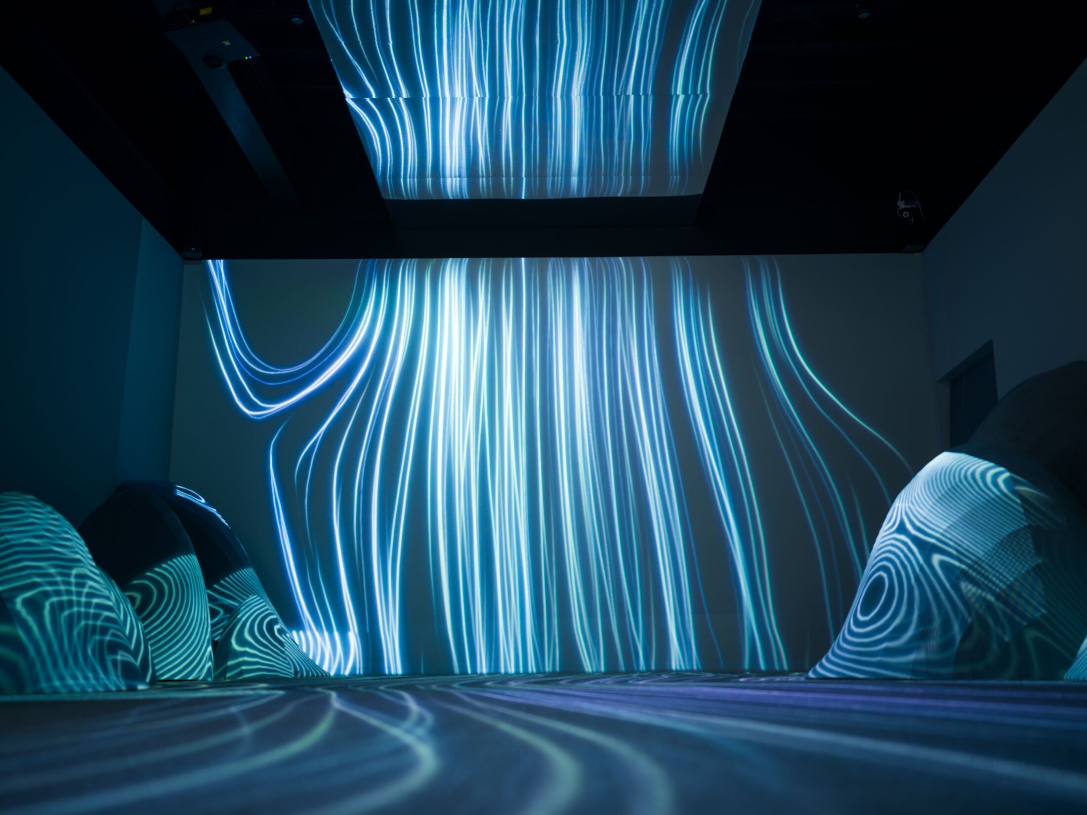 Blue light installation within the 3 Mirage experience