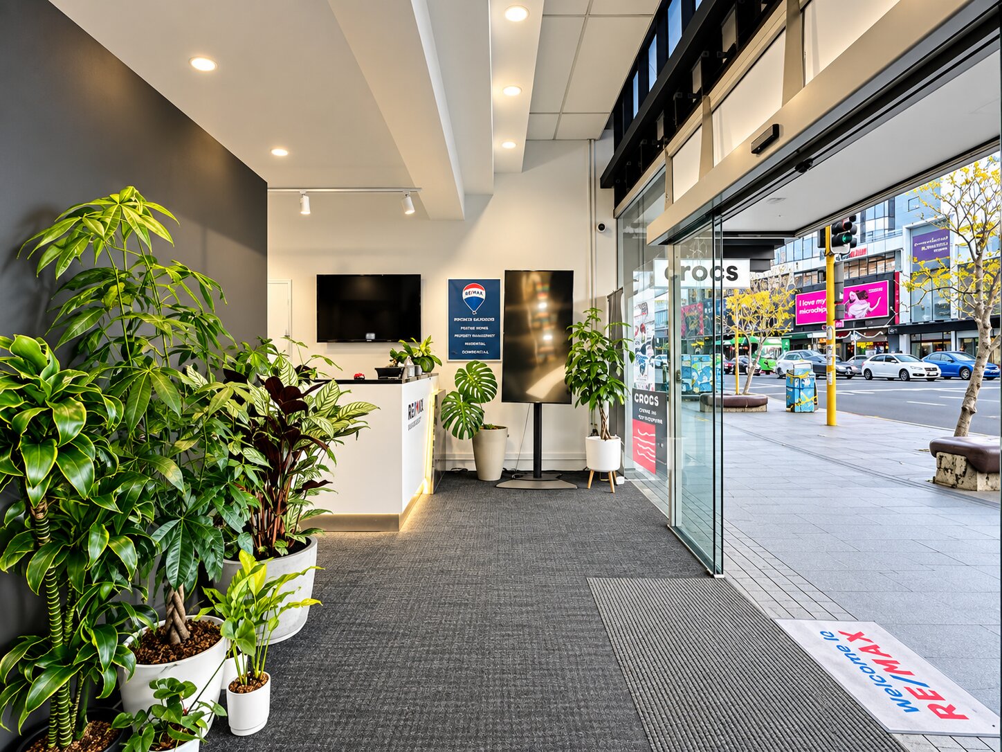 Street-facing office entry on Broadway, Newmarket
